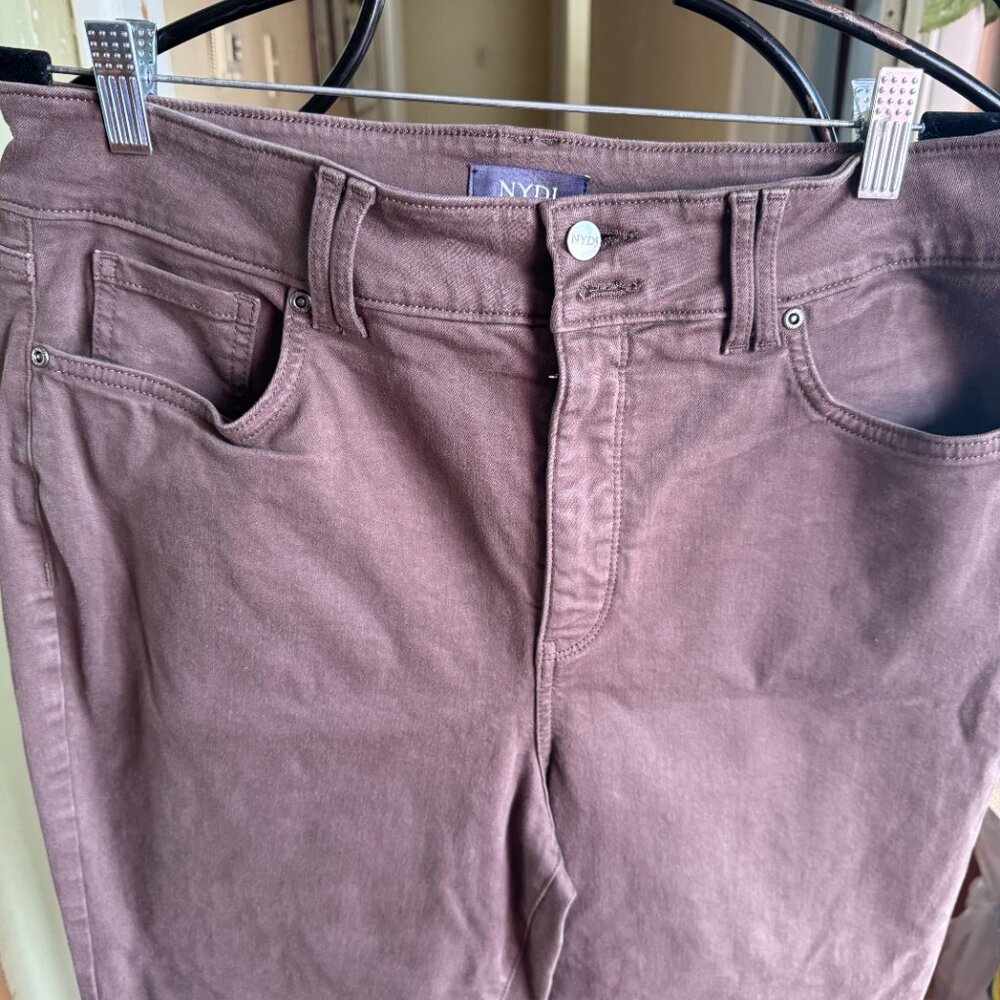 NYDJ MARILYN STRAIGHT JEANS SIZE 14 MOCHA COLOR LIFT X TUCK EUC STRETCH - Picture 2 of 4